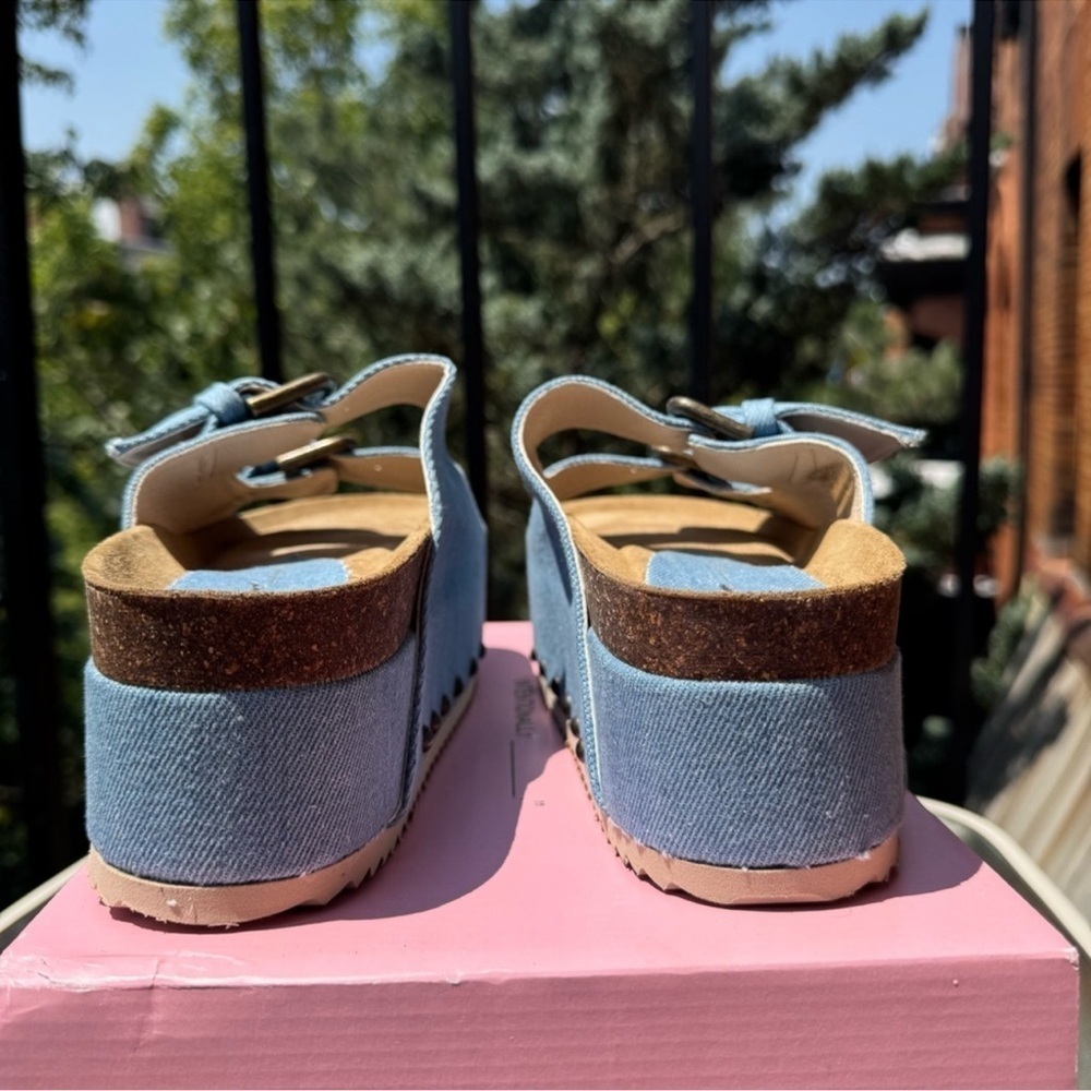 New Free People Rule Breaker Platform Sandals Denim Blue - Picture 6 of 13